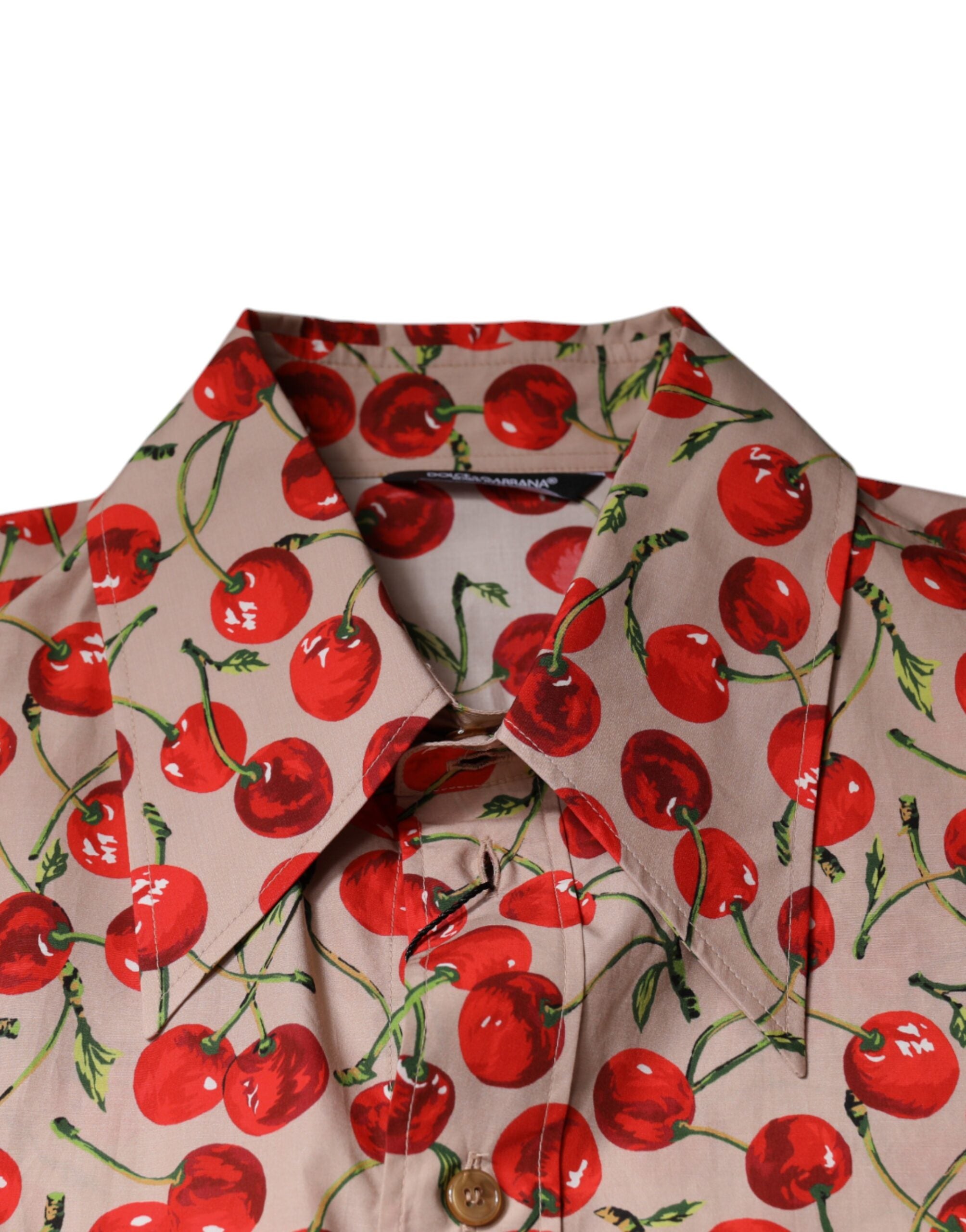 Dolce & Gabbana Beige Cherry Button Down Men's Casual Shirt